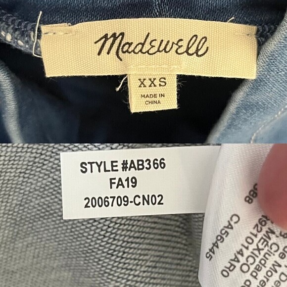 Madewell Women Size XXS Denim Sweatshirt Tunic Shift Mini Dress Funnel Neck Mod - Picture 12 of 13